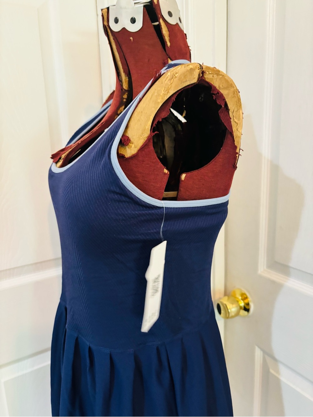 Navy Blue Racerback Tennis Dress with Contrast Trim - Picture 3 of 9